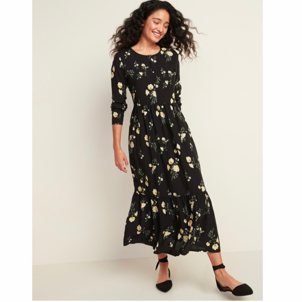 Old navy black floral ruffled dress